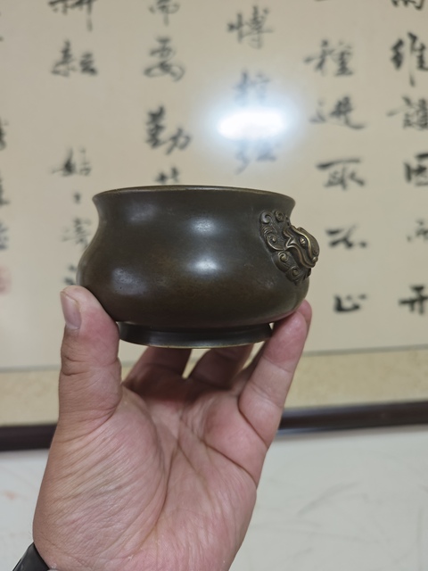 古玩銅器現(xiàn)代工藝品天雞耳簋式爐真品鑒賞圖