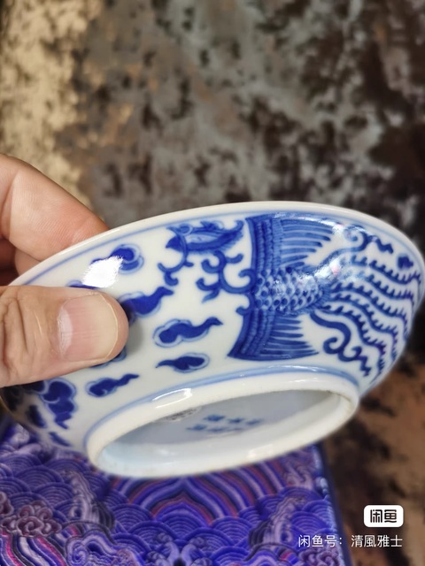 古玩陶瓷清同治青花鳳紋盤真品鑒賞圖