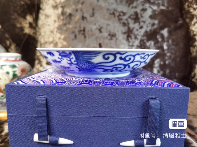 古玩陶瓷清同治青花鳳紋盤真品鑒賞圖