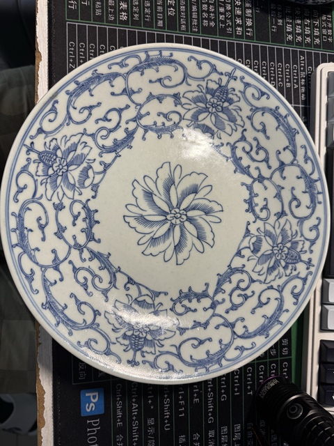 古玩陶瓷青花淡描花卉紋盤真品鑒賞圖