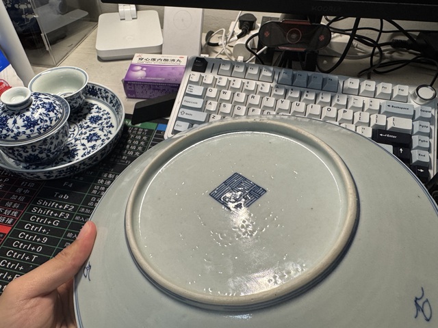 古玩陶瓷青花淡描花卉紋盤真品鑒賞圖