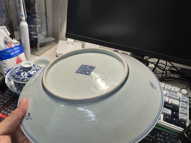 古玩陶瓷青花淡描花卉紋盤真品鑒賞圖