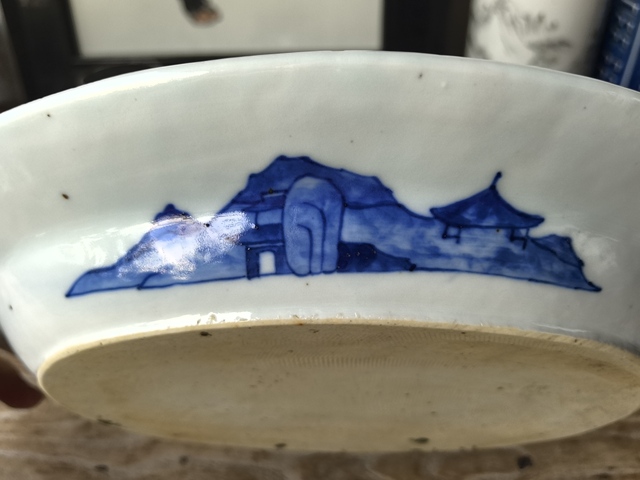 古玩陶瓷青花狩獵圖折沿盤真品鑒賞圖