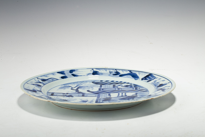 古玩陶瓷清康熙·青花教子圖折沿盤真品鑒賞圖