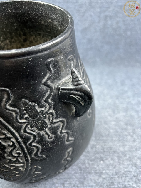 古玩陶瓷黑釉雕瓷鳩耳尊，不是景德鎮(zhèn)窯口真品鑒賞圖