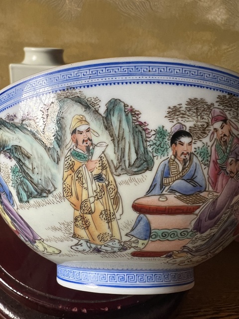 古玩陶瓷粉彩人物故事薄胎碗真品鑒賞圖