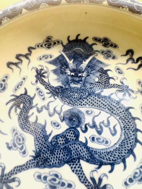 古玩陶瓷民國 青花龍紋卷口洗真品鑒賞圖