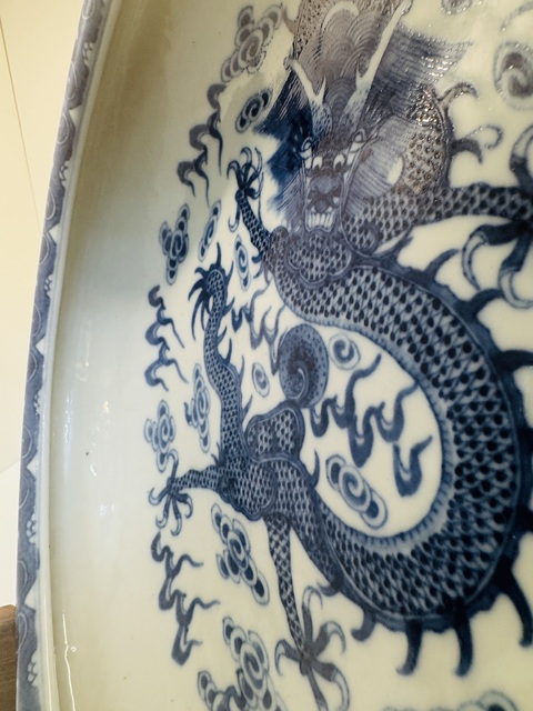 古玩陶瓷民國 青花龍紋卷口洗真品鑒賞圖