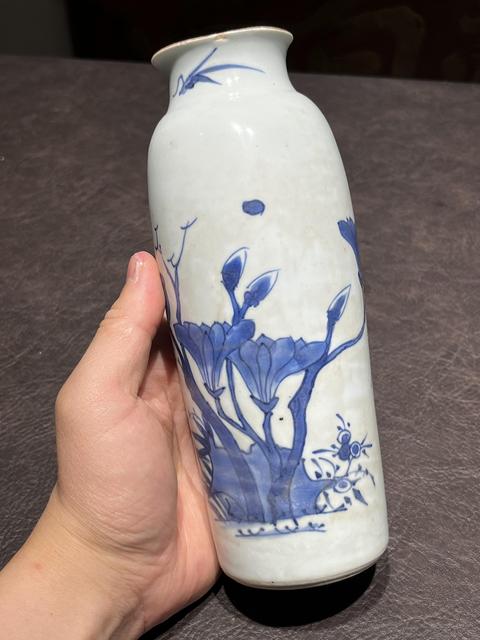 古玩陶瓷花鳥紋青花一筒瓶真品鑒賞圖