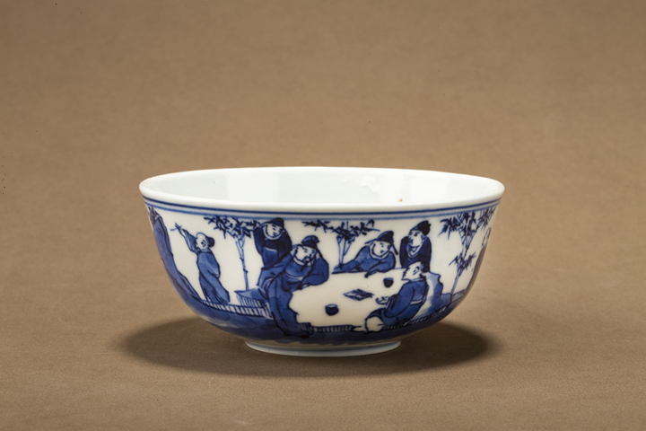 古玩陶瓷晚清·青花竹林七賢紋碗真品鑒賞圖