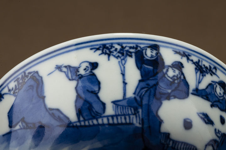 古玩陶瓷晚清·青花竹林七賢紋碗真品鑒賞圖