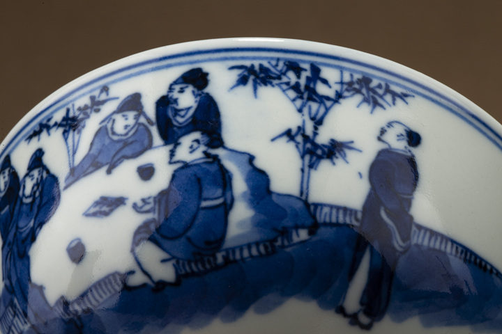 古玩陶瓷晚清·青花竹林七賢紋碗真品鑒賞圖