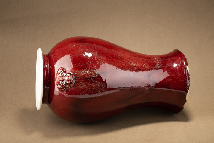 古玩陶瓷晚清·郎窯紅釉獸耳尊真品鑒賞圖