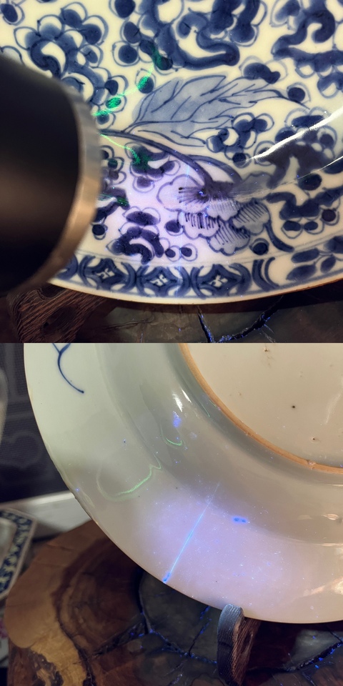 古玩陶瓷青花花卉紋折沿盤真品鑒賞圖