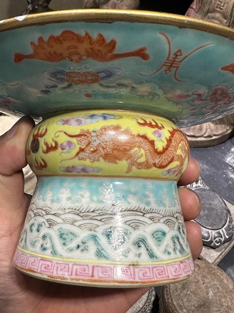 古玩陶瓷解放初期龍紋高足盤真品鑒賞圖