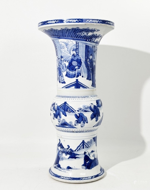 古玩陶瓷青花人物故事紋花觚真品鑒賞圖