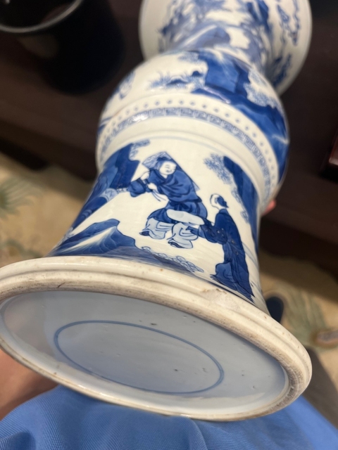 古玩陶瓷青花人物故事紋花觚真品鑒賞圖