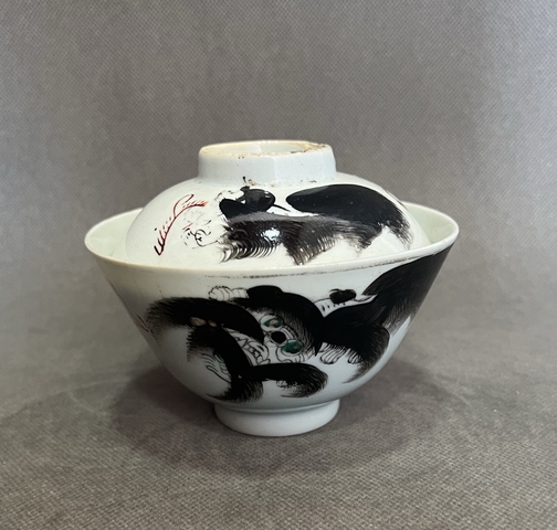 古玩陶瓷墨彩太師少保圖蓋碗真品鑒賞圖