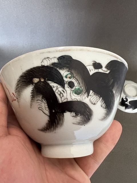 古玩陶瓷墨彩太師少保圖蓋碗真品鑒賞圖