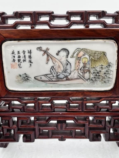 古玩陶瓷淺絳彩仕女人物瓷板真品鑒賞圖