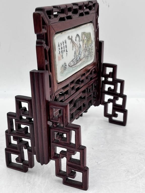 古玩陶瓷淺絳彩仕女人物瓷板真品鑒賞圖