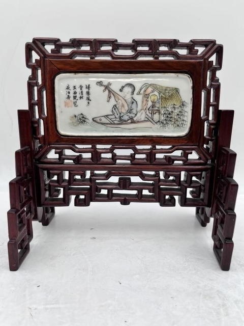 古玩陶瓷淺絳彩仕女人物瓷板真品鑒賞圖