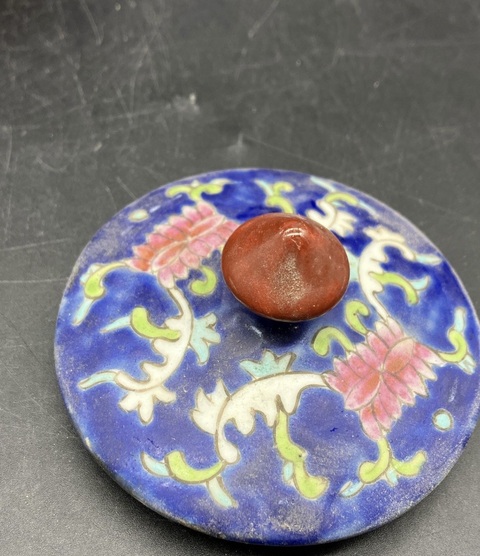 古玩陶瓷花間壽字紋粉彩西瓜罐真品鑒賞圖