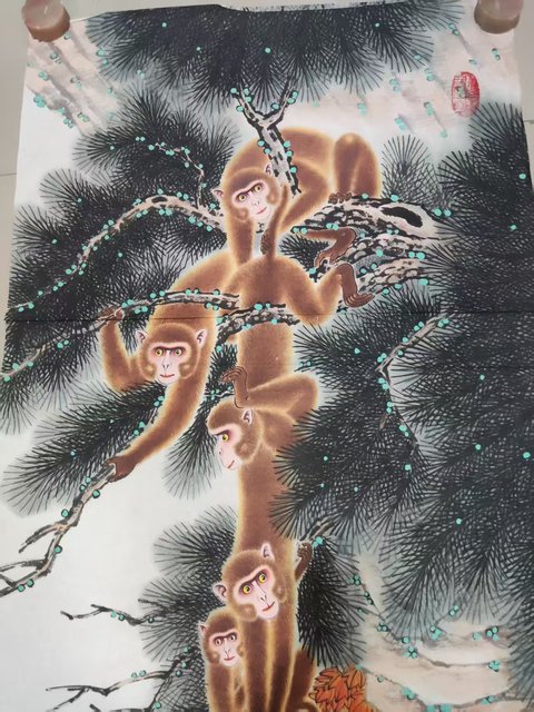 古玩字畫已故名家周仁輝夏銘見 靈猿戲水拍賣,當前價格10元