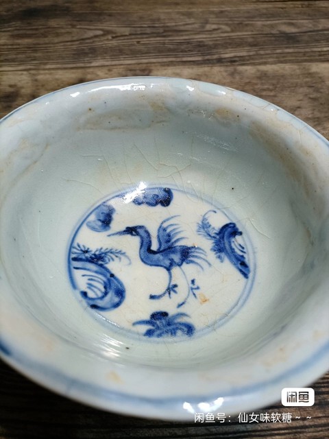 古玩陶瓷青花鶴鹿同春圖茶碗真品鑒賞圖