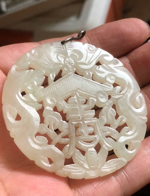 古玩玉器和田玉雕“雙龍團(tuán)壽”佩真品鑒賞圖