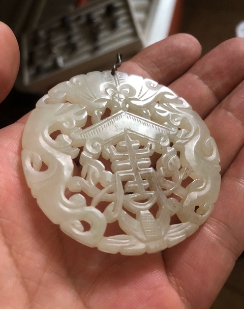 古玩玉器和田玉雕“雙龍團(tuán)壽”佩真品鑒賞圖