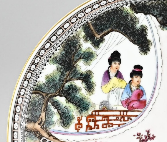 古玩陶瓷粉彩人物故事紋盤真品鑒賞圖