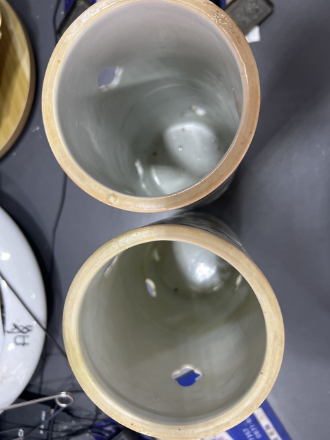 古玩陶瓷晚清·粉彩祝壽圖鏤空帽筒一對 真品鑒賞圖