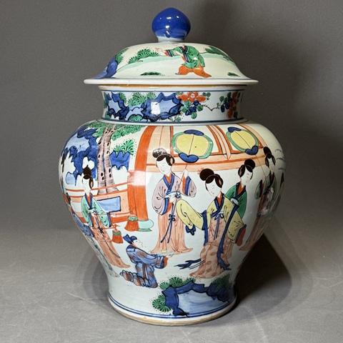 古玩陶瓷青花五彩將軍罐真品鑒賞圖