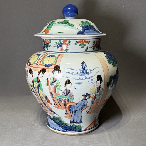 古玩陶瓷青花五彩將軍罐真品鑒賞圖
