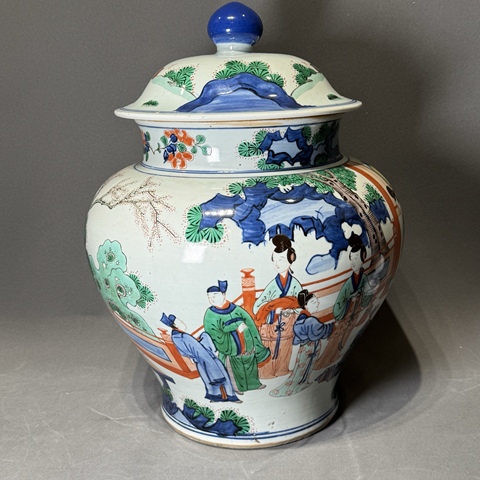 古玩陶瓷青花五彩將軍罐真品鑒賞圖