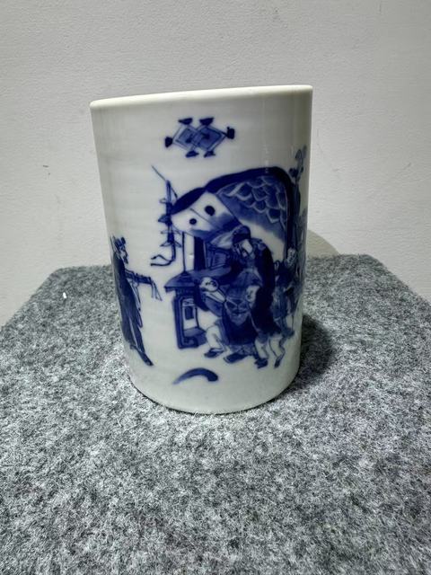 古玩陶瓷青花人物故事筆筒真品鑒賞圖