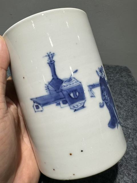 古玩陶瓷青花人物故事筆筒真品鑒賞圖