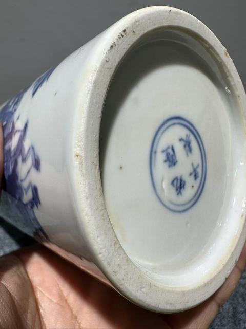 古玩陶瓷青花人物故事筆筒真品鑒賞圖
