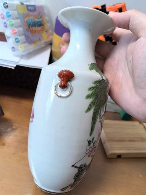 古玩陶瓷粉彩花鳥紋撇口瓶真品鑒賞圖
