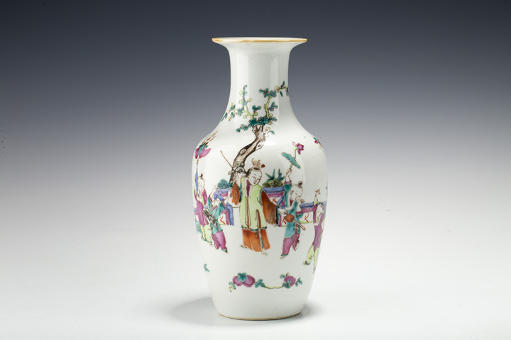 古玩陶瓷清晚·粉彩五子奪魁紋瓶真品鑒賞圖