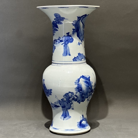 古玩陶瓷人物紋青花鳳尾尊真品鑒賞圖