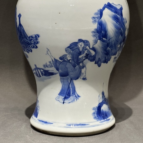 古玩陶瓷人物紋青花鳳尾尊真品鑒賞圖