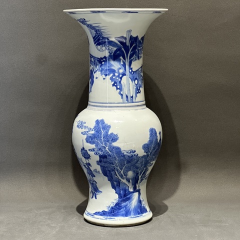 古玩陶瓷人物紋青花鳳尾尊真品鑒賞圖