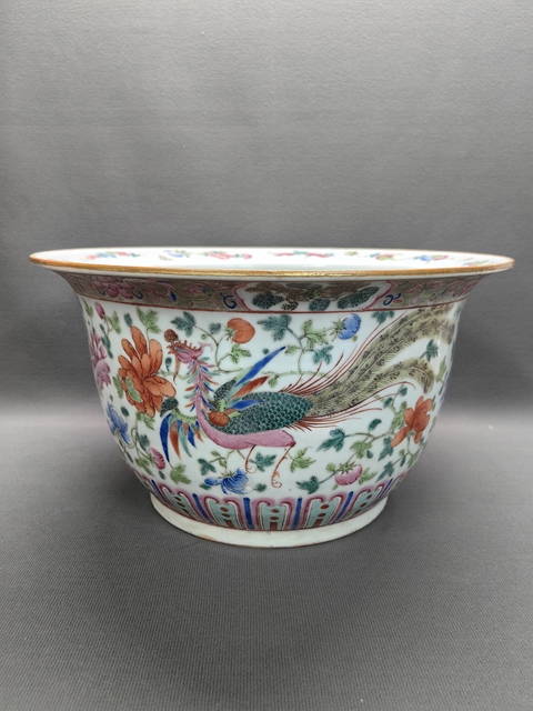 古玩陶瓷龍鳳紋粉彩花盆真品鑒賞圖