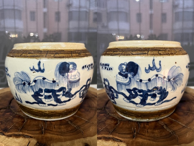 古玩陶瓷青花獅紋罐拍賣,當前價格1288元