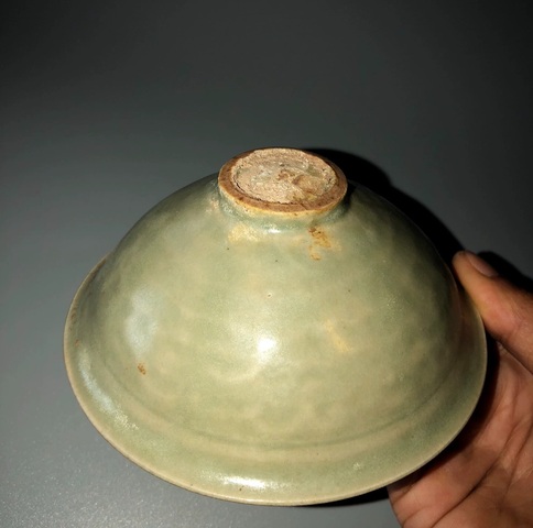 古玩陶瓷耀州窯童子執梅盞真品鑒賞圖