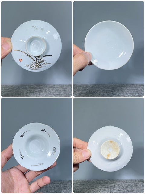 古玩陶瓷民國白釉描金蓋碗真品鑒賞圖