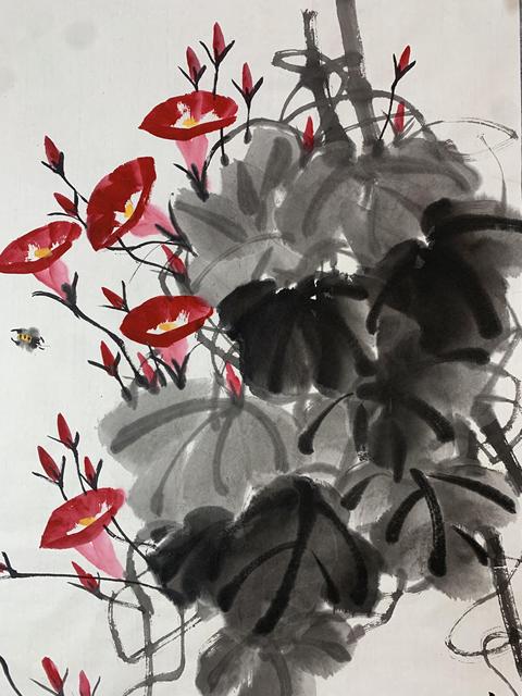 古玩字畫白石孫女齊慧娟 喇叭花小雞圖拍賣,當前價格488元