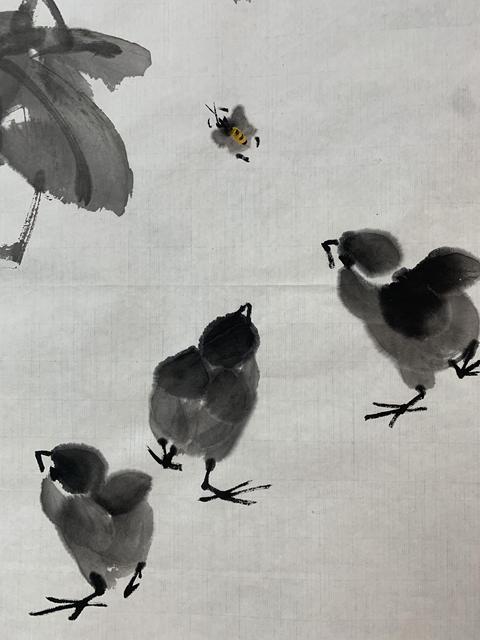 古玩字畫白石孫女齊慧娟 喇叭花小雞圖拍賣,當前價格488元